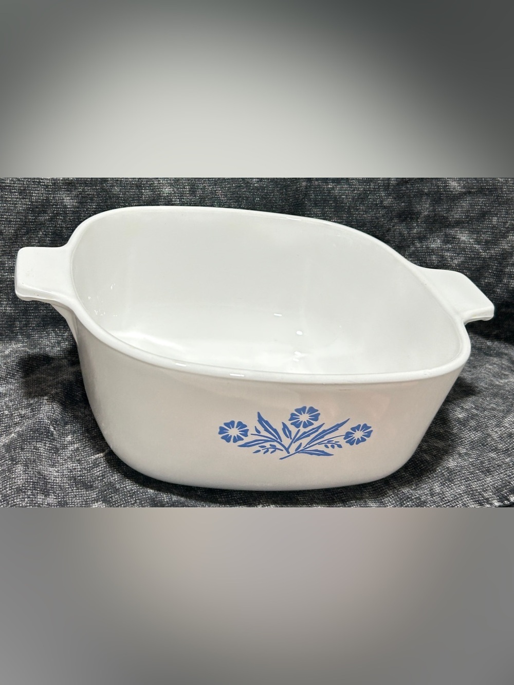 Corningware White Ceramic Casserole Dish with Blue Floral Pattern